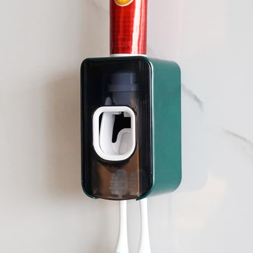 2 Slot Toothbrush Holder and Toothpaste Dispenser Wall Mounted, Automatic Toothpaste Squeezer, 2 in 1 Tooth Brush Toothpaste Organizer for Shower (Green) - color: Green, size: 1