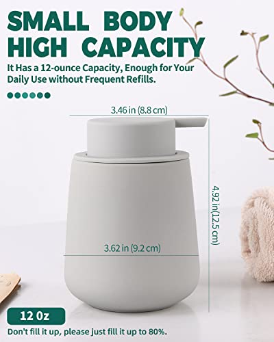 Bosilunlife Soap Dispenser Bathroom - Light Grey Ceramic Soap Dispenser Lotion Pump Dish Soap Dispenser for Kitchen 12oz Refillable Liquid Hand Wash Dispenser for Bathroom (Rubber Paint) - color: Rubber Light Grey
