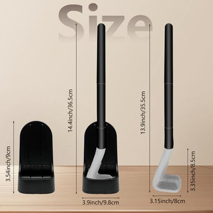 Toilet Brush and Holder Set, Silicone Toilet Brush, Golf Head Design, Long Handle, 360° Deep Cleaning, Wall Mounted with Removable Anti-Leakage Base for Bathroom Toilet Cleaning(Black) - color: Black