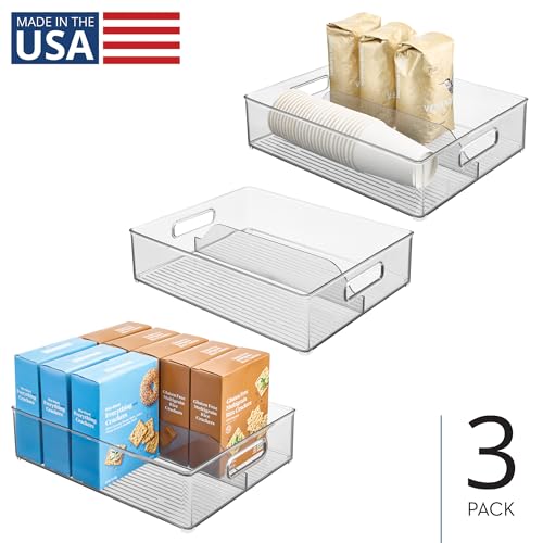 iDesign Divided Pantry Bin with Handles, Set of 3, Clear | For Pantry, For Refrigerator, For Freezer - style: Pack of 3
