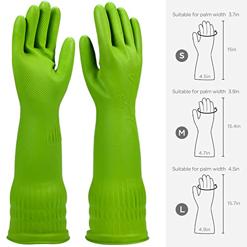 Dishwashing gloves 2 Pairs for kitchen,Rubber cleaning gloves,Long dish gloves reuseable. - color: Green, size: Medium (Pack of 2)