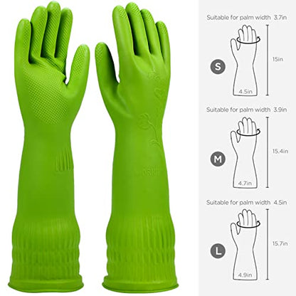 Dishwashing gloves 2 Pairs for kitchen,Rubber cleaning gloves,Long dish gloves reuseable. - color: Green, size: Medium (Pack of 2)