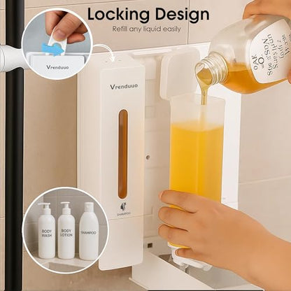 Shampoo and Conditioner Dispenser,Shower Dispenser 3 Chamber No Drill,Shower Soap Dispenser Wall Mounted for Bathroom Hotel with Upgrade Pump Head,3 * 400ml (White 3 Chamber) - color: White 3 Chamber