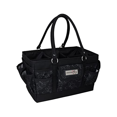 Everything Mary Deluxe Store & Tote Organizer – Black & White Floral Craft Bag with Handle – Collapsible Storage for Scrapbooking, Sewing, DIY Tools & Art Supplies - color: Black & White Floral, size: Large