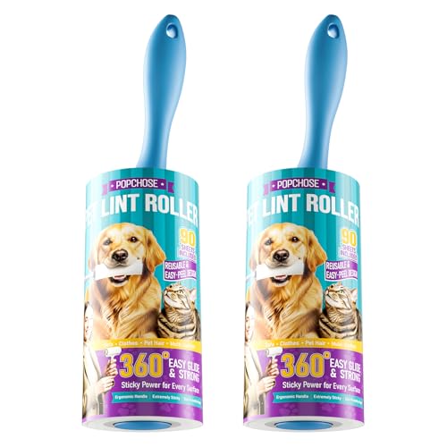 POPCHOSE Lint Rollers for Pet Hair Extra Sticky, 180 Sheet Extra Sticky Lint Rollers for Pet Hair,2 Handles & 2 Sticky Rolls,Dog Cat Hair Remover for Clothes,Furniture,Couch,Lint Roller for Clothes - size: 180 Sheets