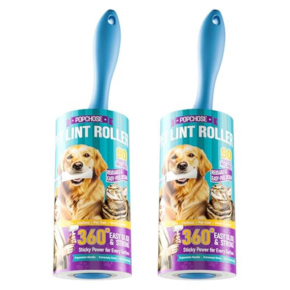 POPCHOSE Lint Rollers for Pet Hair Extra Sticky, 180 Sheet Extra Sticky Lint Rollers for Pet Hair,2 Handles & 2 Sticky Rolls,Dog Cat Hair Remover for Clothes,Furniture,Couch,Lint Roller for Clothes - size: 180 Sheets