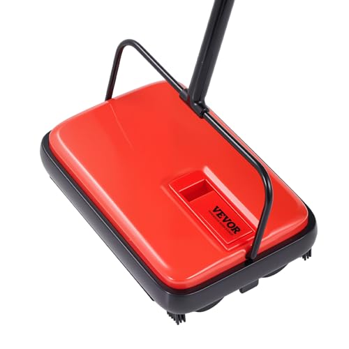VEVOR Carpet Sweeper Manual, Floor Sweeper with 300 ml Dustbin Capacity Easy to Empty, 6.7 inch Cleaning Width for Home Office Carpets Pet Hair Dust, Red - color: Red