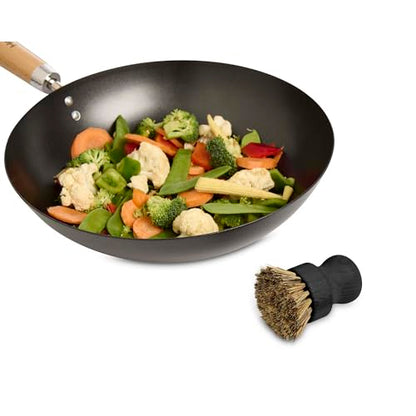 Helen’s Asian Kitchen Wok and Cast Iron Scrub Brush, Natural Stiff-Union Bristles