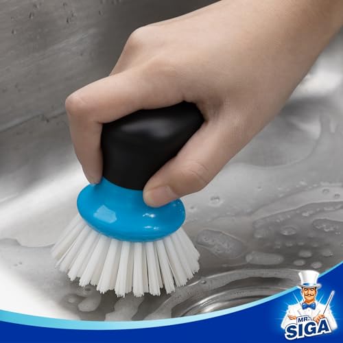 MR.SIGA Dish Scrub Brush, Palm Brush Dish Scrubber with Ergonomic Grip, Kitchen Brushes for Dishes, Blue, Pack of 2 - color: Blue