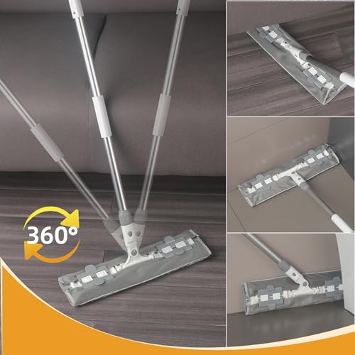 Flat Microfiber Mop for Floor Cleaning, 15.7 in (40 cm) Aluminum Base, 4-Section Aluminum Handle 52 in, Dry & Wet Use, 4 Washable Pads, Debris Scraper – LJGG (Gray/White) - size: 15.7" Flat Microfiber Mop
