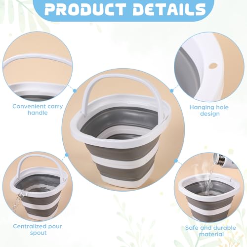 2 Pack Collapsible Buckets, 5L 1.3 Gallon Cleaning Buckets with Handle, Foldable Plastic Bucket Basin with 2 Towels, a Brush for House Garden Cleaning, Car Washing, Camping, Fishing