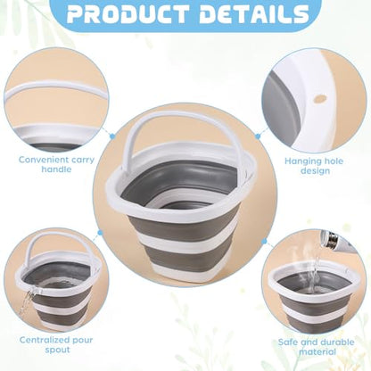 2 Pack Collapsible Buckets, 5L 1.3 Gallon Cleaning Buckets with Handle, Foldable Plastic Bucket Basin with 2 Towels, a Brush for House Garden Cleaning, Car Washing, Camping, Fishing