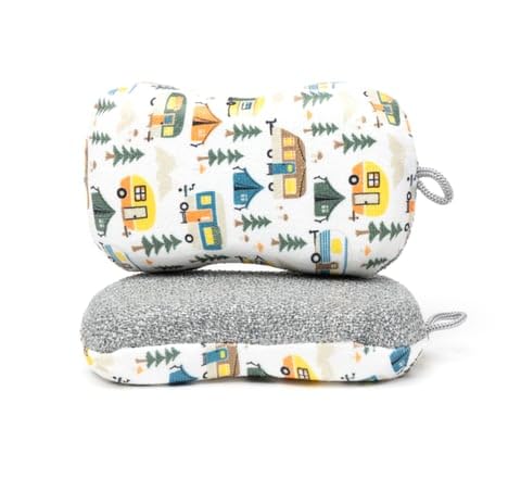 MÜkitchen Premium Microfiber Sponge Set for Dishes and Cleaning, 2 Pack, Printed (Happy Camper) - color: Happy Camper