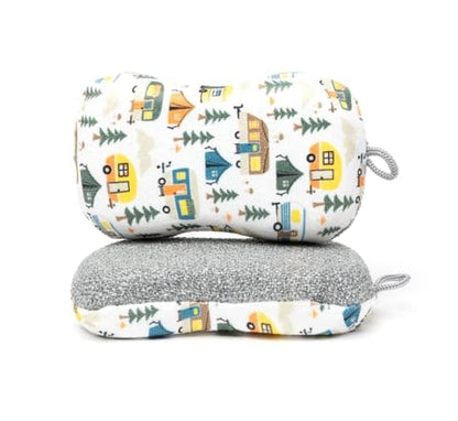 MÜkitchen Premium Microfiber Sponge Set for Dishes and Cleaning, 2 Pack, Printed (Happy Camper) - color: Happy Camper