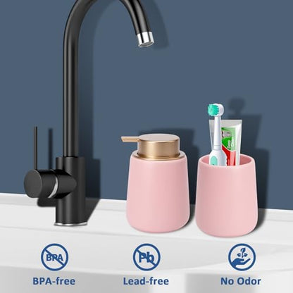 Soap Foaming Dispenser Ceramic with Easy-to-Press Pump Hand Foam Dispenser for Shampoo Bathroom Kitchen 12 oz - color: Foam-pinkmattlegold