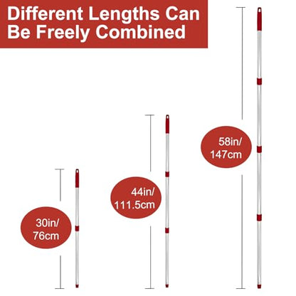 4 Section Stainless Spin Mop Replacement Handle for O Cedar Spin Mop Handle for Ocedar Spin Mop Handles Adjustable 30" to 58" Mop Stick Pole to Various Floor Clean, Universal Screw Joint (No Mop Head)