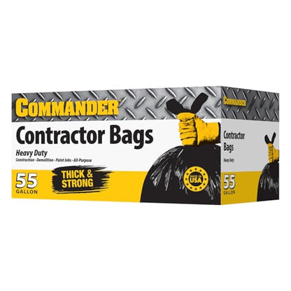Commander 55 Gallon 3 MIL (eq) Heavy Duty Contractor Bags with Flap Ties - 36" x 56" with flaps - For Contractor,Industrial,& Outdoor,(Pack of 20) - size: 1 Count (Pack of 20)