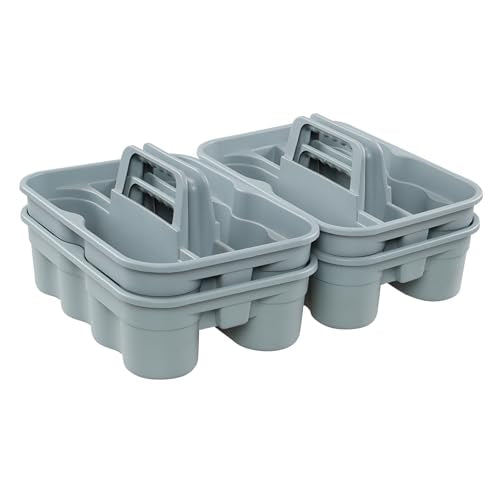 4 Packs Commercial Products Deluxe Carry Caddy, Plastic Cleaning Supplies Caddy with Handle, Gray