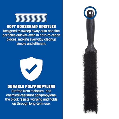 SPARTA Flo-Pac Counter Brush, Bench Brush, Dustpan Brush with Long Lasting for Counters, Floors, And Fireplace, 8 Inches, Black