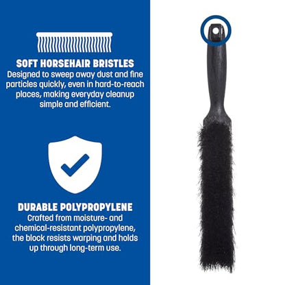 SPARTA Flo-Pac Counter Brush, Bench Brush, Dustpan Brush with Long Lasting for Counters, Floors, And Fireplace, 8 Inches, Black