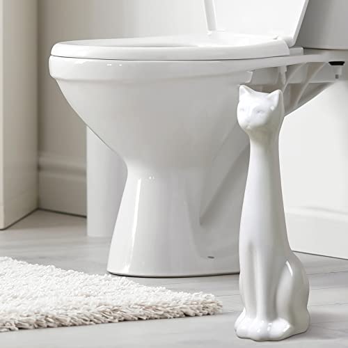 Allure Home Creation White Cat 2-Piece Toilet Brush Holder and Brush Set - color: White Cat