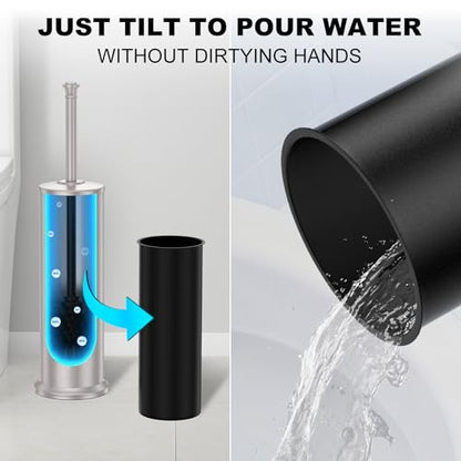 Stain Nickel Toilet Brush and Holder，Extra Long Handled Toilet Brush for Bathroom，Stainless Steel Heavy Duty Toilet Bowl Brush,Removable Inner Bowl,Deep Cleaning Dense Bristles Brush -Space Saving - color: Stain Nickel
