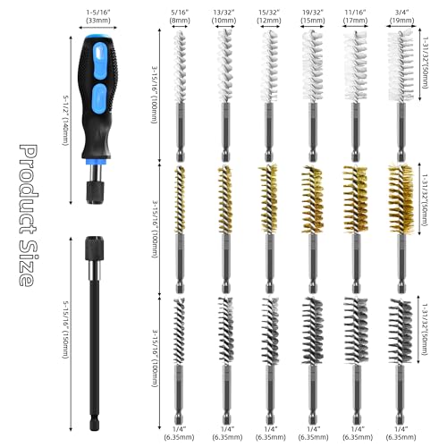 18Pcs Wire Brush Drill Attachments, Nylon, Brass, Stainless Steel Wire Brush Bore Cleaning Brush Set for Power Drill Impact Driver,Abrasive Drill Wire Brush with 1/4" Hex Shank and Tool Bag - style: Nylon, Brass, Stainless Steel