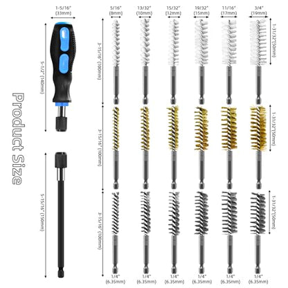 18Pcs Wire Brush Drill Attachments, Nylon, Brass, Stainless Steel Wire Brush Bore Cleaning Brush Set for Power Drill Impact Driver,Abrasive Drill Wire Brush with 1/4" Hex Shank and Tool Bag - style: Nylon, Brass, Stainless Steel