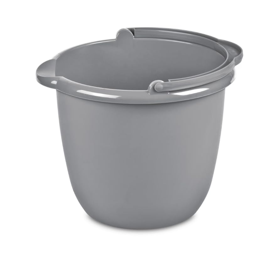 10 Qt. Heavy Duty Plastic Bucket with Spout & Handle | Large Capacity Cleaning Pail for Mop, Garage, Bathroom, Laundry | Durable, Easy to Clean, Titanium Gray