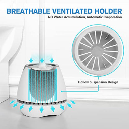 Toilet Brush 2 Pack, Toilet Bowl Brush with Ventilated Holder and Ergonomic Long Handle, Durable Bristles Toilet Scrubber Set for Bathroom Cleaning(White)