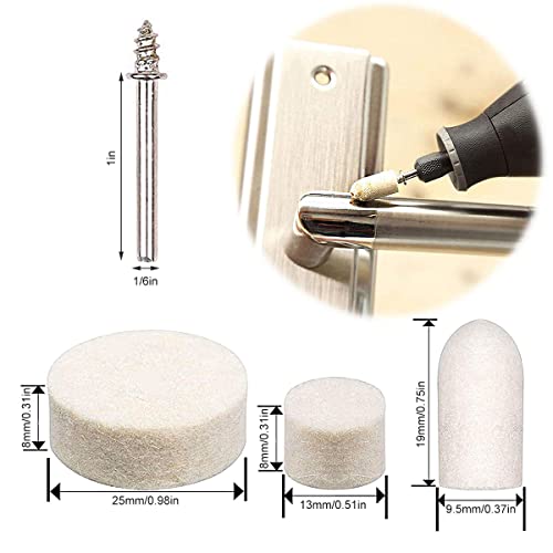 145pcs Felt Polishing Wheel 9.5/13/25mm Wool Felt Polishing Pad Reusable Buffing Wheel Quick Change Grinding with 1/8" Shank Connecting Rod Attachment Set for Rotary Tool