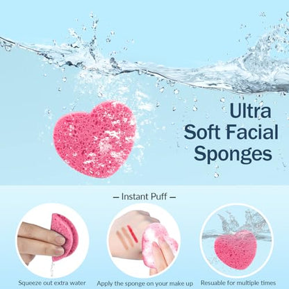 50-Count Compressed Facial Sponges, Spunspon 100% Natural Cellulose Face Sponge Daily Cosmetic Spa Sponges for Face Cleansing Makeup and Mask Removal, Exfoliating Skin Massage for Travel Home, Pink - color: 50- Pack Pink