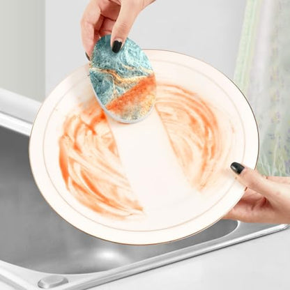 YETTASBIN Marble 3PCS Wood Pulp Scrub Sponges, Reusable Absorbent Household Cleaning Sponge Non-Scratch Kitchen Dish Sponges, Multi-Surface Safe Scrubber for Nonstick Pans, Pots