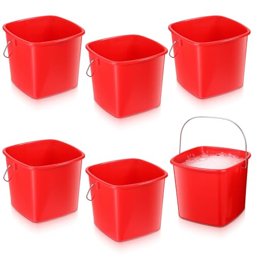 JJUNW 6 Pcs 3 Quart Cleaning Bucket, Detergent Square Bucket, Plastic Utility Cleaning Pail Stackable Cleaningpail Small Square Buckets for Restaurant Kitchen Home Offices Commercial (Red)