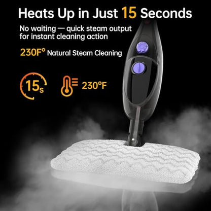Steam Mop,12 in 1 Steam Cleaner for Home,15s Fast Heat-Up Steam Mops for Floor Cleaning with 180° Adjustable Mop Head,Detachable Handheld Steamer for Hardwood,Tile,Carpet, Clothes,Windows & Furniture