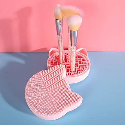 Silicon Makeup Brush Cleaner Mat with Portable Cat Shaped Cosmetic Brush Cleaner Pad - Pink - color: New Pink