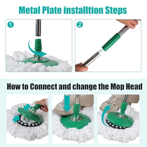 Spin Mop and Bucket with Wringer Set, 360° Spinning Mop Bucket System with 3 Microfiber Mop Replacement Heads and 61" Stainless Steel Adjustable Handle for Floor Cleaning (20QT) - color: Green