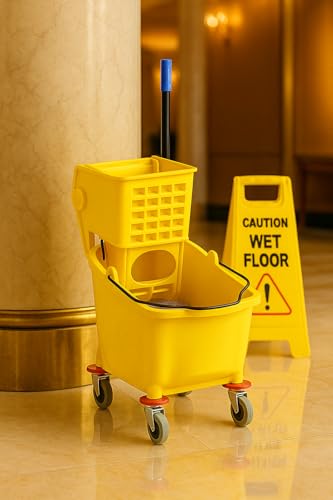 Yellow 35-Quart Commercial Mop Bucket with Side-Press Wringer – Heavy-Duty Cleaning System for Restaurants, Hotels, Schools, Offices, and Industrial Floor Maintenance - color: Yellow