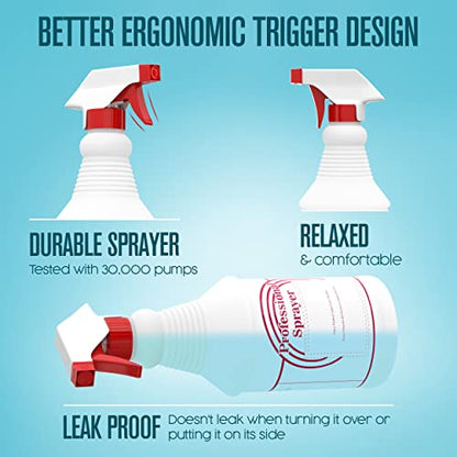Houseables Empty Spray Bottles for Cleaning Solutions, 24 Oz Plastic Refillable Sprayer, 3-PK, Heavy Duty All Purpose Water Mist, Adjustable Nozzle, Leak Proof