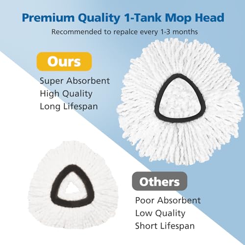 Spin Mop Replacement Head Spin Mop Refills Compatible with O Ceda EasyWring 1-Tank System, 2 Microfiber Spin Mop Head, 1 Triangle Mop Base Head and 4-Section Iron Mop Handle 30-58in for 1 Tank System - size: 1 tank-2 mop head+1 base+1 handle