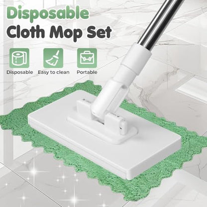 Mini Mop, No-Wash & Reusable, 40 in Locking Handle, Dry and Wet Use, Zero Touch MiniMop with 10 Reusable Cloths, Clever Snap-Grip Mini Mop for Gaps & Multi-Surface (1 Set)