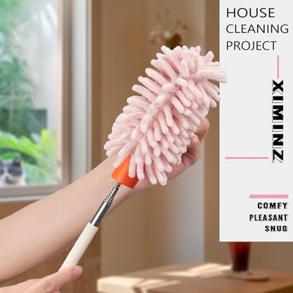 Pink Retractable Microfiber Duster for Cleaning Extendable Washable Hand Duster Feather Duster Cleaning Tool for Cleaning Office, Car, Window, Computer, Air Condition - color: Pink