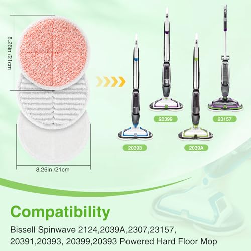 12 Pack Mop Pads Replacement Compatible with Bissell Spinwave 2124, 2039A, 2307, 23157, 23159, 20393, 20399 Hard Floor Spin Mop, 4 Soft Pads, 4 Scrubby Pads, 4 Heavy Scrub Pads - color: 12 Pack