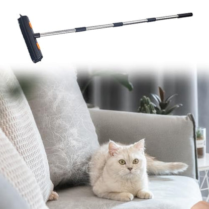 Rubber Broom Carpet Rake, Long Handle Telescoping Pets Hair Removal Broom with Squeegee, Portable Remover Brush, Cleaning Tool