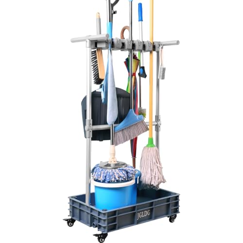 Mobile Mop and Broom Holder，Efficient Storage Solution for Cleaning Tools Keep Your Tools Handy and Organized