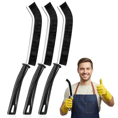 3 Pack Hard Bristle Crevice Cleaning Brush Set, Narrow Spaces Deep Reach Gap Scrub Tool with Long Handle for Household Use Kitchen Bathroom Sink Track, Black - color: Black-3