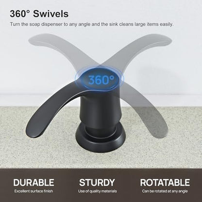 GAGALIFE Kitchen Sink Soap Dispenser with 17 Ounce Large Bottle, Built in Sink Soap Dispenser (Matte Black) Soap Dispenser for Kitchen Sink Refill from Top, G080B - color: Matte Black, size: with Bottle