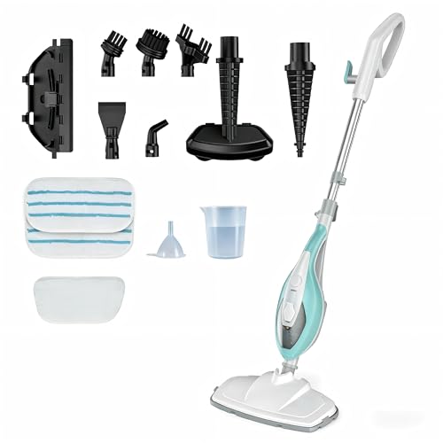 OLIXIS 10-in-1 Steam Mop, 1550W Detachable Handheld Steam Cleaner for Floor Cleaning, 16.4FT Cord, 2 Washable Pads, Multi-Purpose Floor Steamer for Hardwood, Carpet, Tile, Grout, Windows, White Green - color: White Green, size: 12.4"*6.89"*47.24"