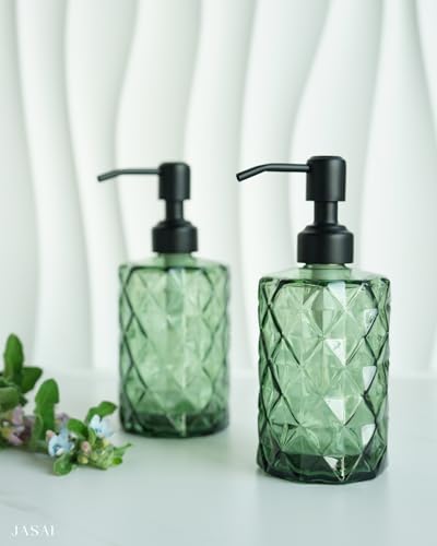 JASAI Forest Green Glass Soap Dispenser with Black Rustproof Pump, Refillable Small Soap Dispenser for Kitchen and Bathroom. - color: Forest Green