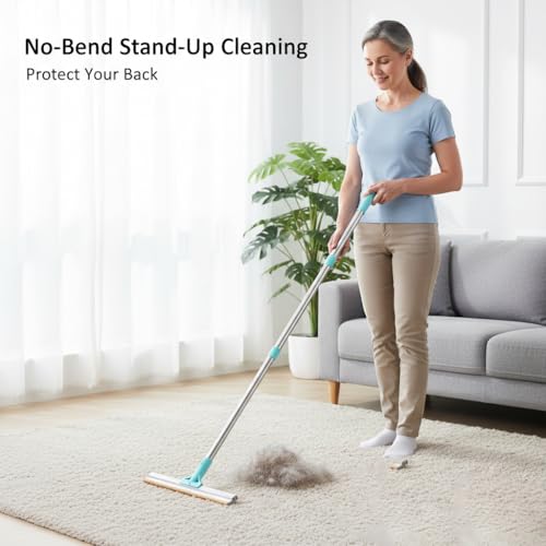 Carpet Rake for Pet Hair Removal, 3-Section Rake to Fluff Matted Rug & Remove Dog Cat Hair, Deep Clean Tool for Stairs, Furniture, Couch & Car Seats, Reusable & Easy Storage - color: Blue Adjustable